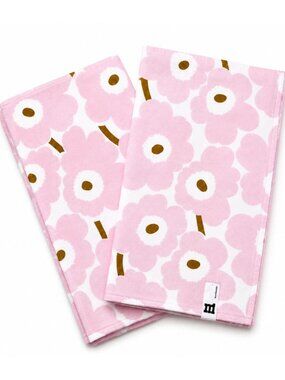 Marimekko Unikko Pink White Floral Bath Towels 100% Cotton SET 2 Finland
